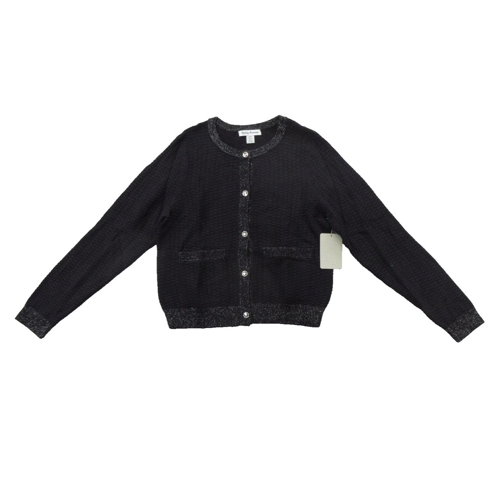Tommy Bahama Sweater Womens Small Black Lillie Shimmer Cardigan Button Front New